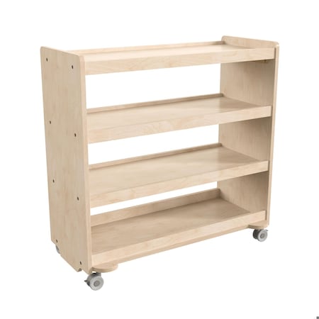 Flash Furniture Bright Beginnings Commercial Grade Space Saving 4 Shelf Wooden Mobile Classroom Storage Cart with Locking Caster Wheels, Kid Friendly Design, Natural MK-KE24114-GG